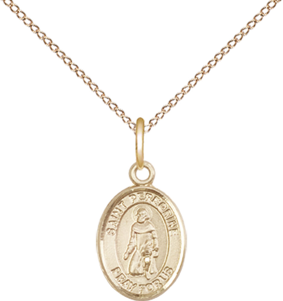 14kt Gold Filled Saint Peregrine Laziosi Pendant on a 18 inch Gold Filled Light Curb chain