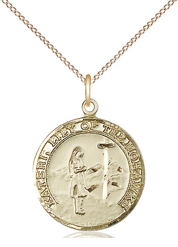 14kt Gold Filled Saint Kateri Pendant on a 18 inch Gold Filled Light Curb chain