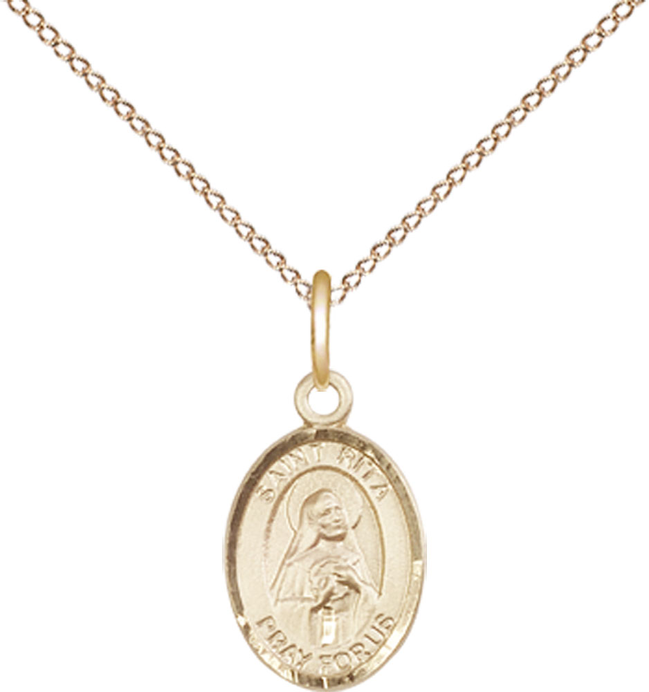 14kt Gold Filled Saint Rita of Cascia Pendant on a 18 inch Gold Filled Light Curb chain