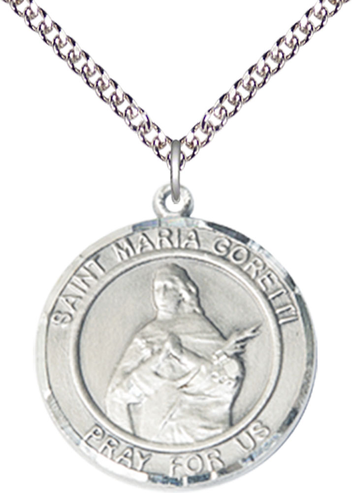 Sterling Silver Saint Maria Goretti Pendant on a 24 inch Sterling Silver Heavy Curb chain