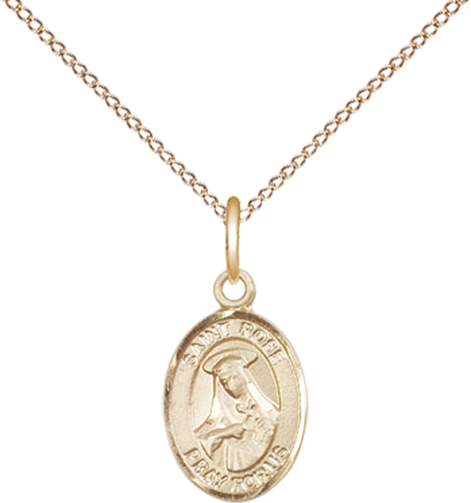 14kt Gold Filled Saint Rose of Lima Pendant on a 18 inch Gold Filled Light Curb chain