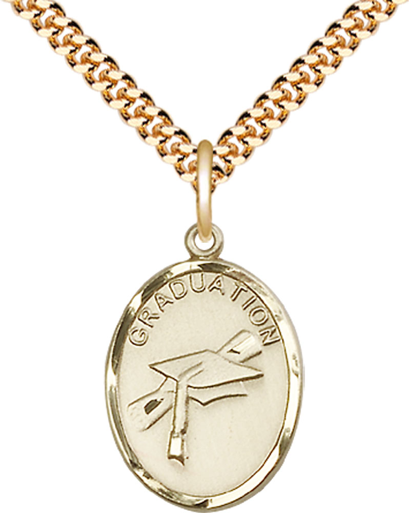 14kt Gold Filled Graduation Pendant on a 24 inch Gold Plate Heavy Curb chain