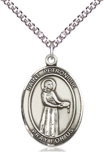 Sterling Silver Saint Petronille Pendant on a 24 inch Sterling Silver Heavy Curb chain