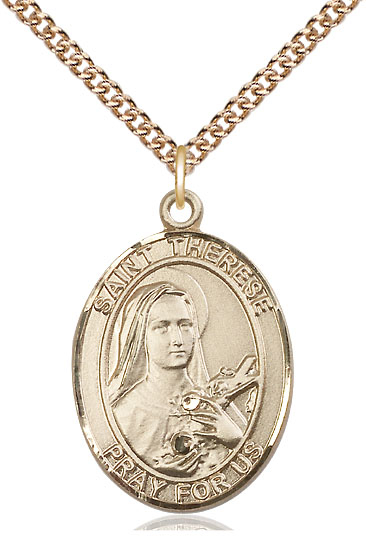 14kt Gold Filled Saint Therese of Lisieux Pendant on a 24 inch Gold Filled Heavy Curb chain