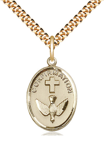 14kt Gold Filled Confirmation Pendant on a 24 inch Gold Plate Heavy Curb chain