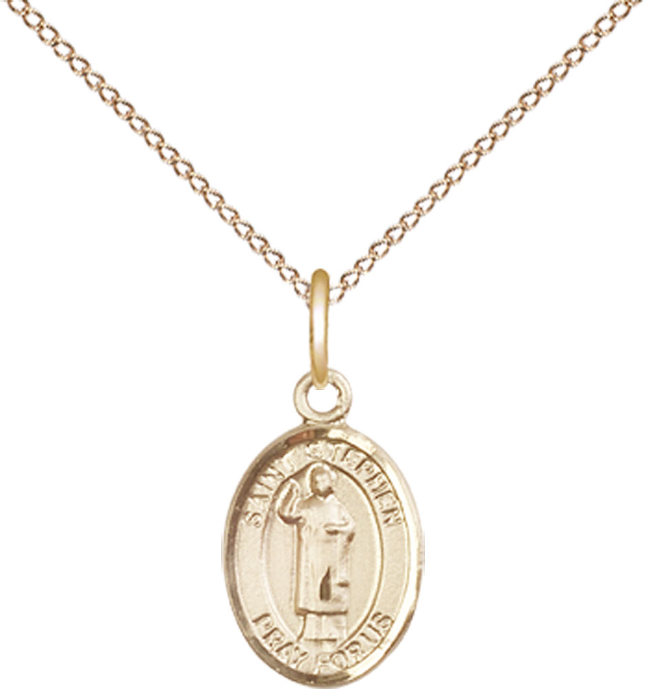 14kt Gold Filled Saint Stephen the Martyr Pendant on a 18 inch Gold Filled Light Curb chain