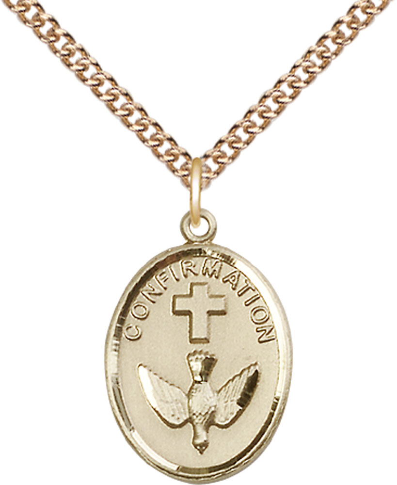 14kt Gold Filled Confirmation Pendant on a 24 inch Gold Filled Heavy Curb chain
