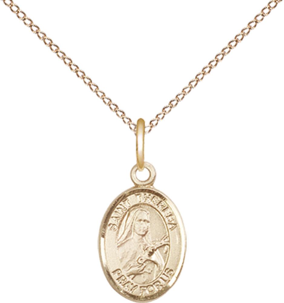 14kt Gold Filled Saint Theresa Pendant on a 18 inch Gold Filled Light Curb chain