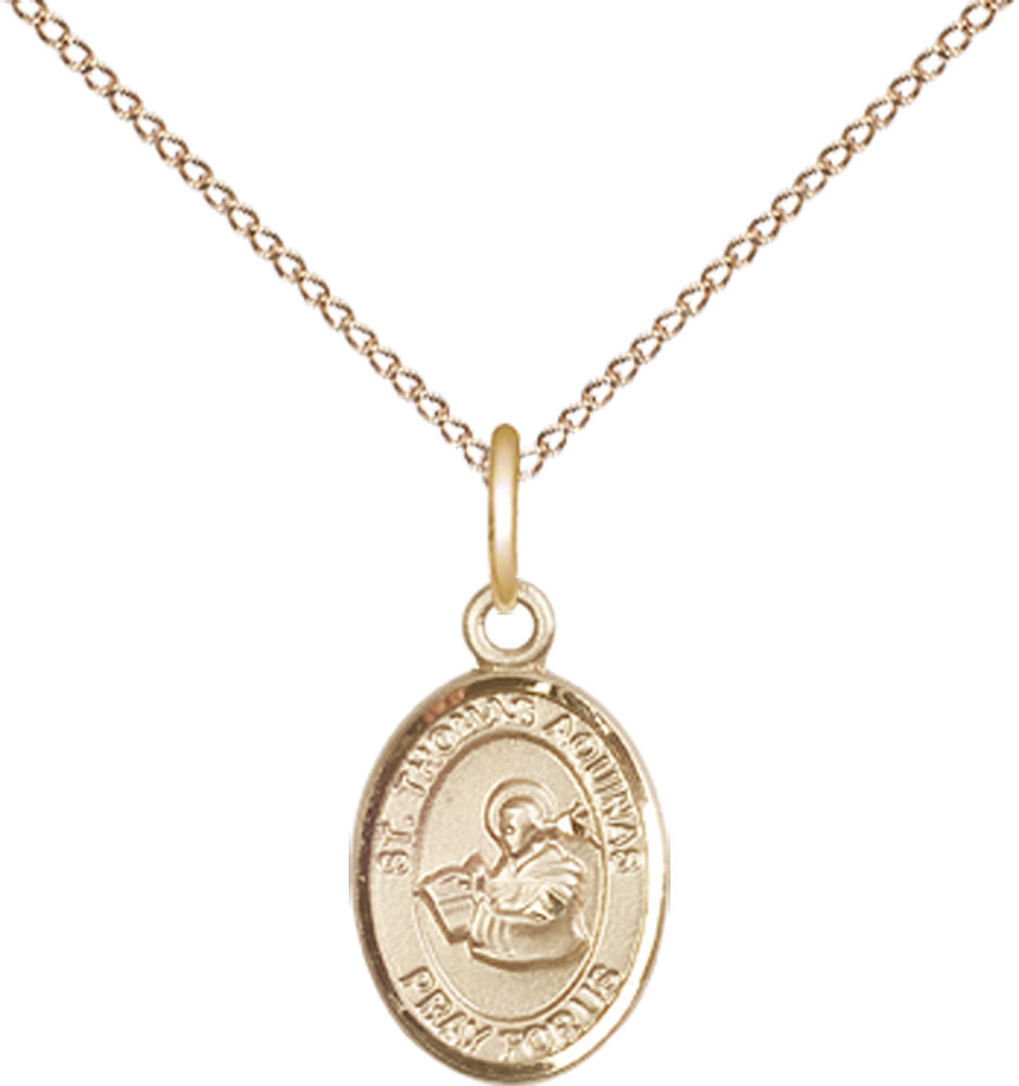 14kt Gold Filled Saint Thomas Aquinas Pendant on a 18 inch Gold Filled Light Curb chain