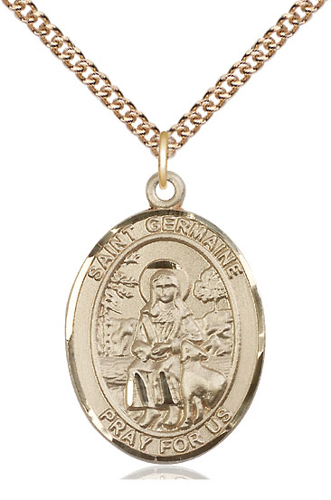 14kt Gold Filled Saint Germaine Cousin Pendant on a 24 inch Gold Filled Heavy Curb chain