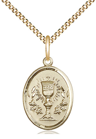 14kt Gold Filled Chalice Pendant on a 18 inch Gold Plate Light Curb chain