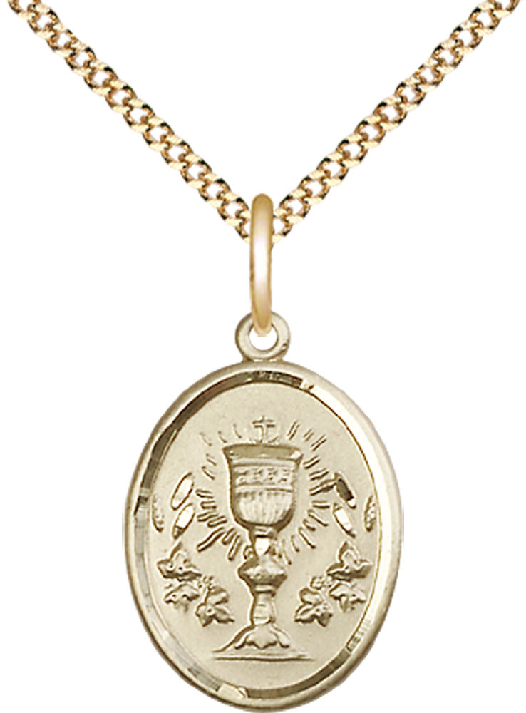 14kt Gold Filled Chalice Pendant on a 18 inch Gold Plate Light Curb chain