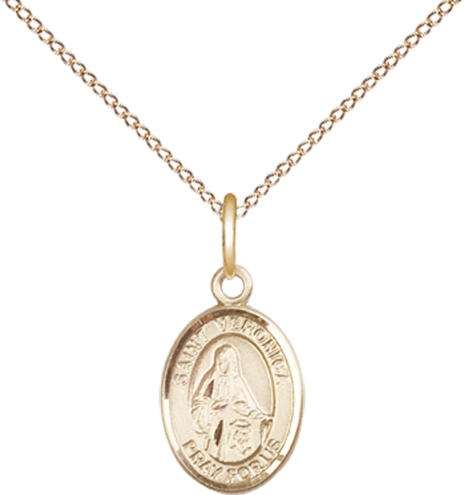 14kt Gold Filled Saint Veronica Pendant on a 18 inch Gold Filled Light Curb chain