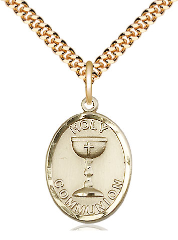 14kt Gold Filled Holy Communion Pendant on a 24 inch Gold Plate Heavy Curb chain