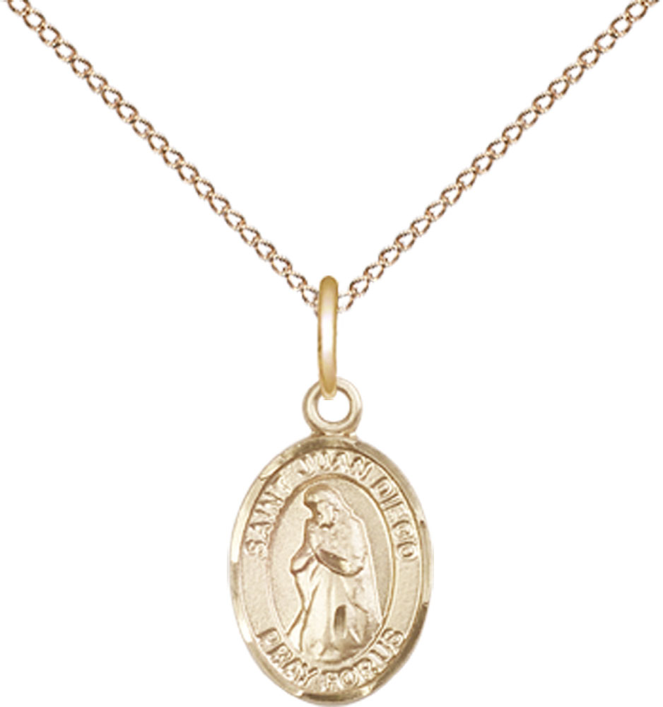 14kt Gold Filled Saint Juan Diego Pendant on a 18 inch Gold Filled Light Curb chain