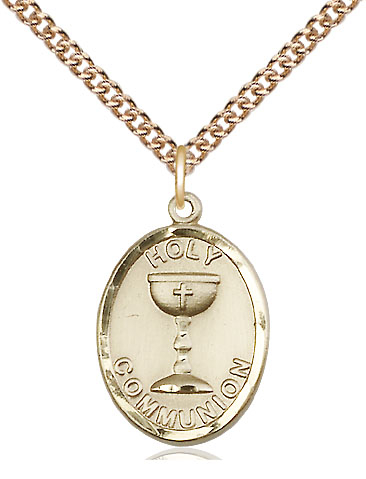 14kt Gold Filled Holy Communion Pendant on a 24 inch Gold Filled Heavy Curb chain