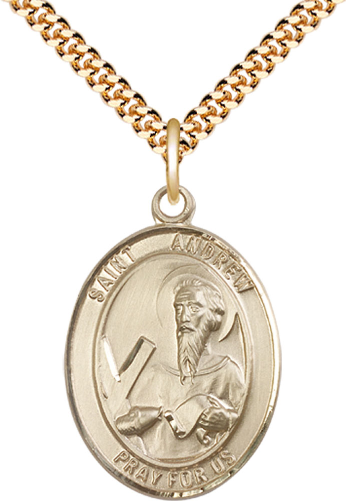 14kt Gold Filled Saint Andrew the Apostle Pendant on a 24 inch Gold Plate Heavy Curb chain