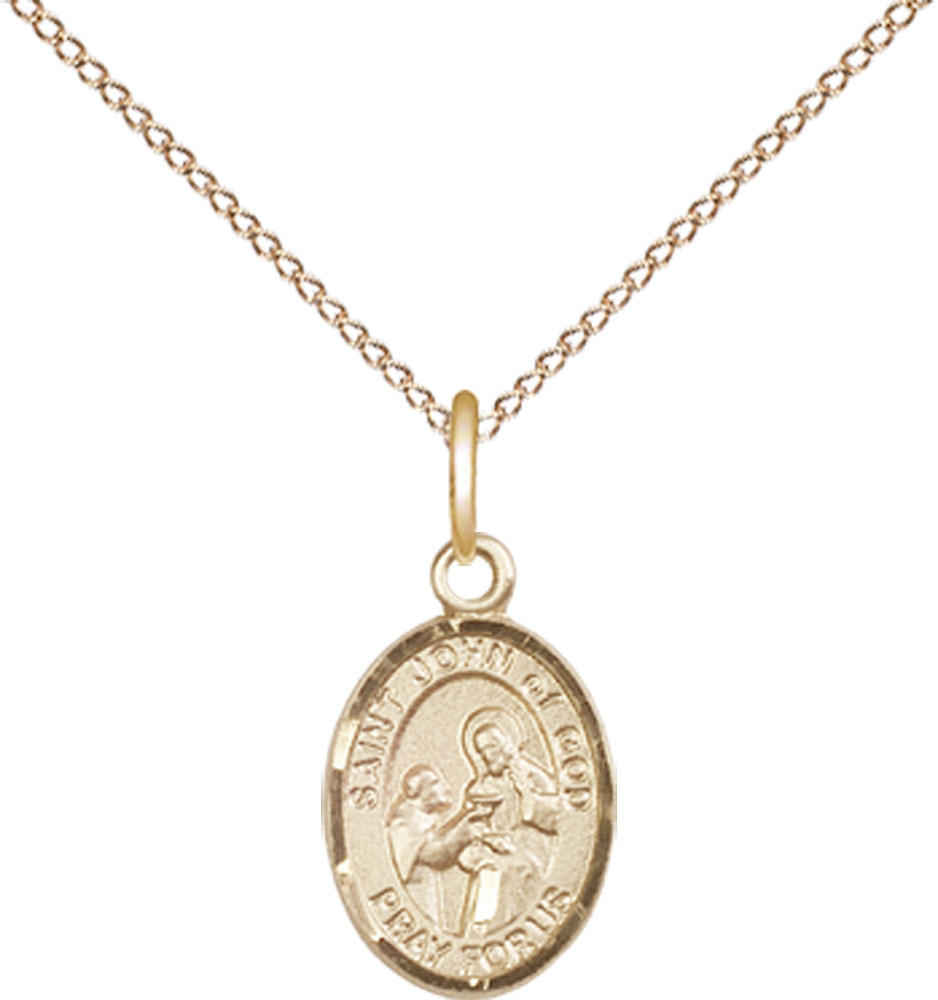 14kt Gold Filled Saint John of God Pendant on a 18 inch Gold Filled Light Curb chain