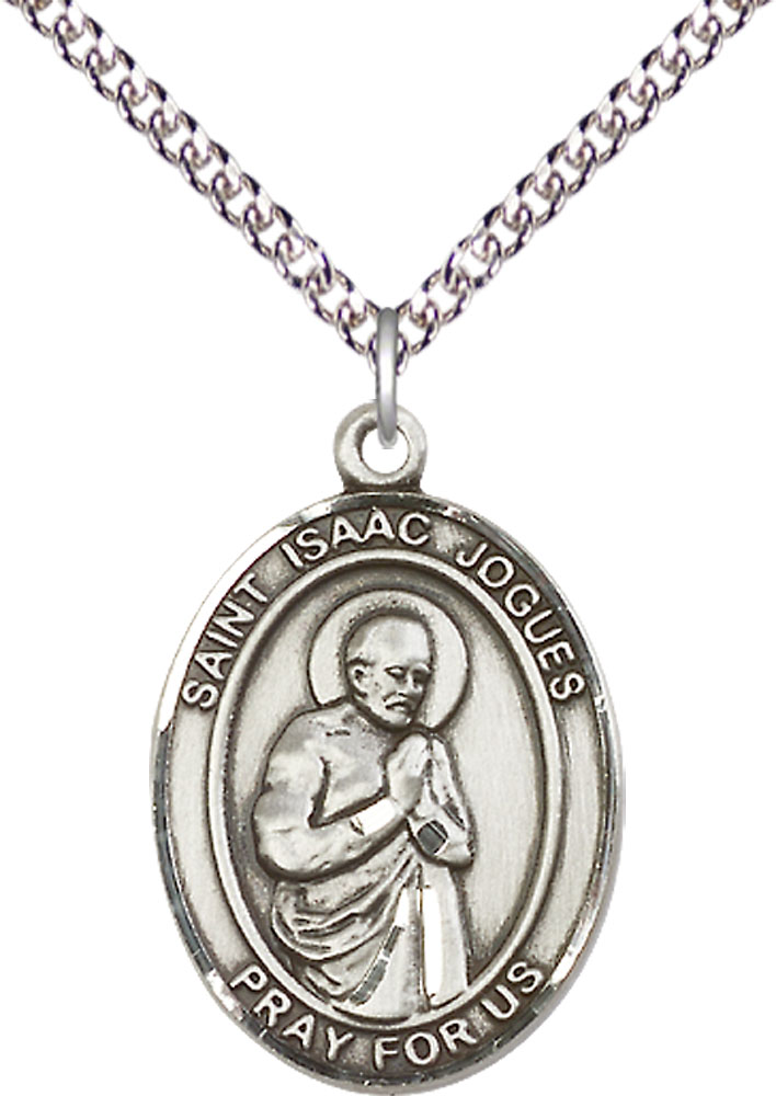 Sterling Silver Saint Isaac Jogues Pendant on a 24 inch Sterling Silver Heavy Curb chain