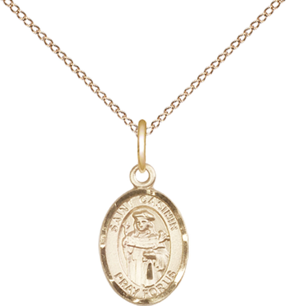 14kt Gold Filled Saint Casimir of Poland Pendant on a 18 inch Gold Filled Light Curb chain