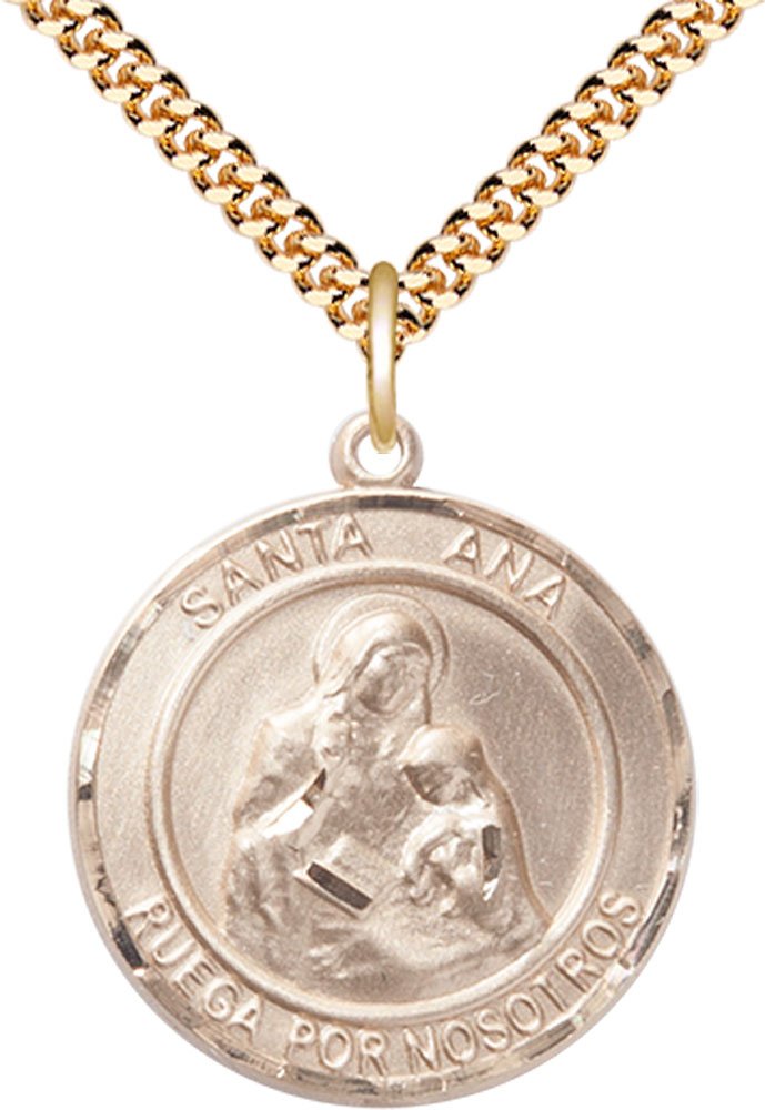 14kt Gold Filled Santa Ana Pendant on a 24 inch Gold Plate Heavy Curb chain