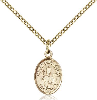 14kt Gold Filled Saint Leo the Great Pendant on a 18 inch Gold Filled Light Curb chain