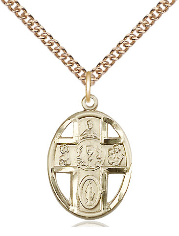 14kt Gold Filled 5-Way / Chalice Pendant on a 24 inch Gold Filled Heavy Curb chain