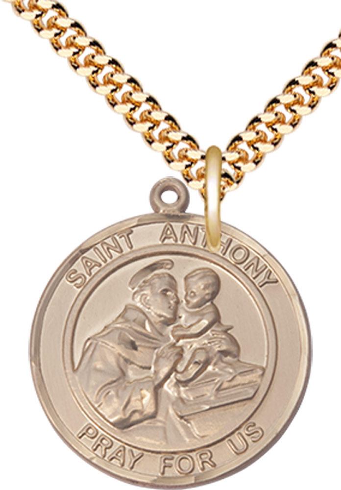 14kt Gold Filled Saint Anthony of Padua Pendant on a 24 inch Gold Plate Heavy Curb chain
