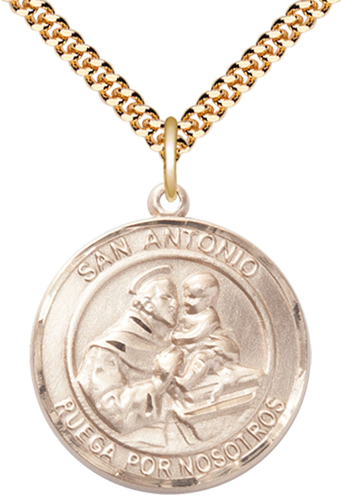 14kt Gold Filled San Antonio Pendant on a 24 inch Gold Plate Heavy Curb chain