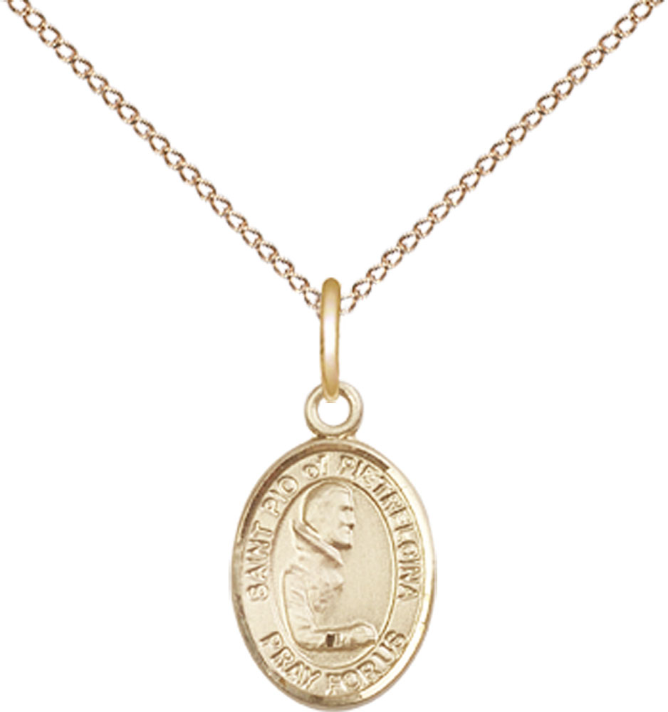 14kt Gold Filled Saint Pio of Pietrelcina Pendant on a 18 inch Gold Filled Light Curb chain