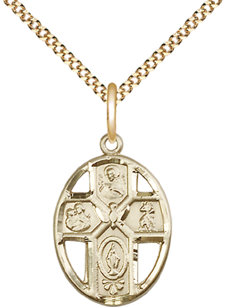 14kt Gold Filled 5-Way / Holy Spirit Pendant on a 18 inch Gold Plate Light Curb chain