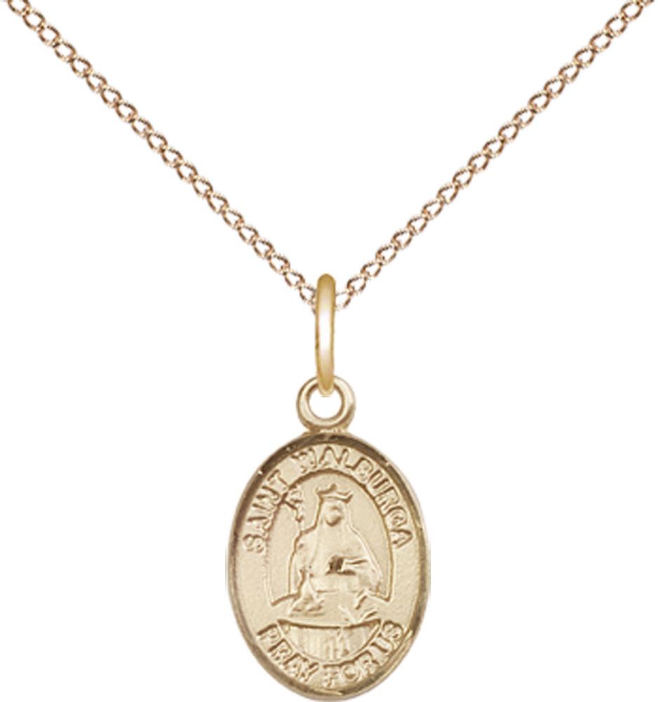 14kt Gold Filled Saint Walburga Pendant on a 18 inch Gold Filled Light Curb chain