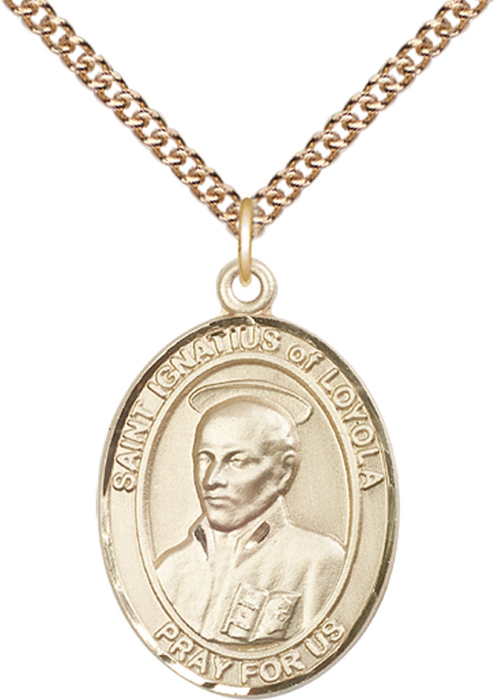 14kt Gold Filled Saint Ignatius of Loyola Pendant on a 24 inch Gold Filled Heavy Curb chain