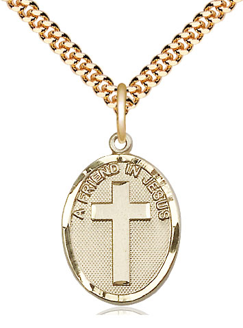 14kt Gold Filled A Friend In Jesus Pendant on a 24 inch Gold Plate Heavy Curb chain