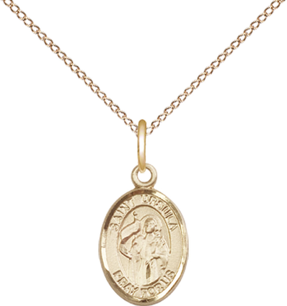 14kt Gold Filled Saint Ursula Pendant on a 18 inch Gold Filled Light Curb chain