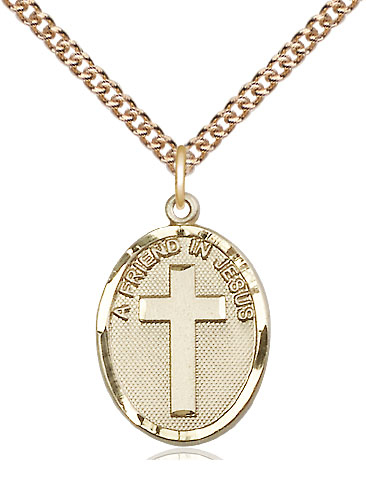 14kt Gold Filled A Friend In Jesus Pendant on a 24 inch Gold Filled Heavy Curb chain
