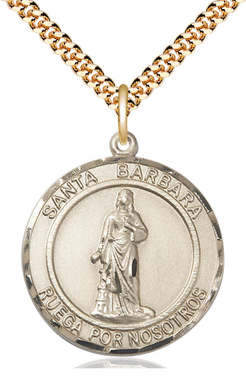 14kt Gold Filled Santa Barbara Pendant on a 24 inch Gold Plate Heavy Curb chain