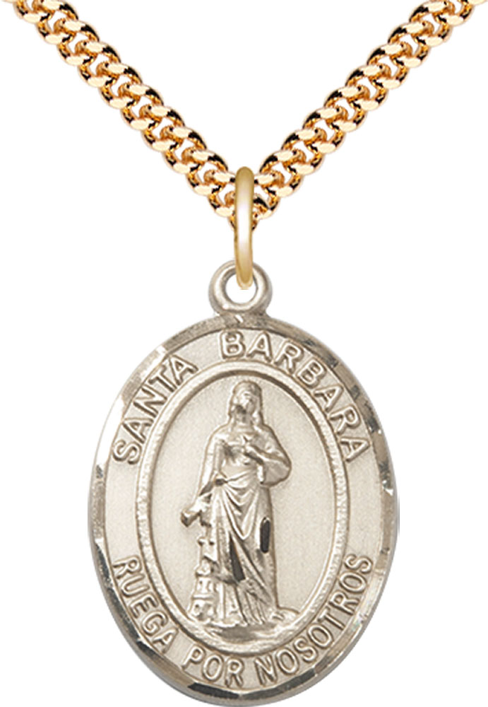 14kt Gold Filled Santa Barbara Pendant on a 24 inch Gold Plate Heavy Curb chain