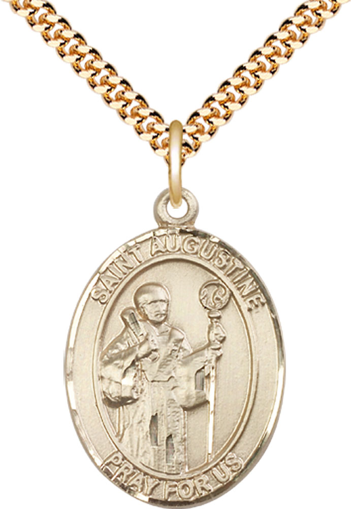 14kt Gold Filled Saint Augustine Pendant on a 24 inch Gold Plate Heavy Curb chain