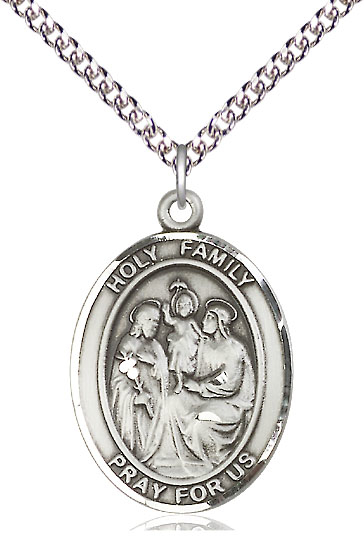 Sterling Silver Holy Family Pendant on a 24 inch Sterling Silver Heavy Curb chain