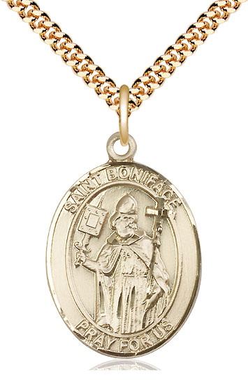 14kt Gold Filled Saint Boniface Pendant on a 24 inch Gold Plate Heavy Curb chain