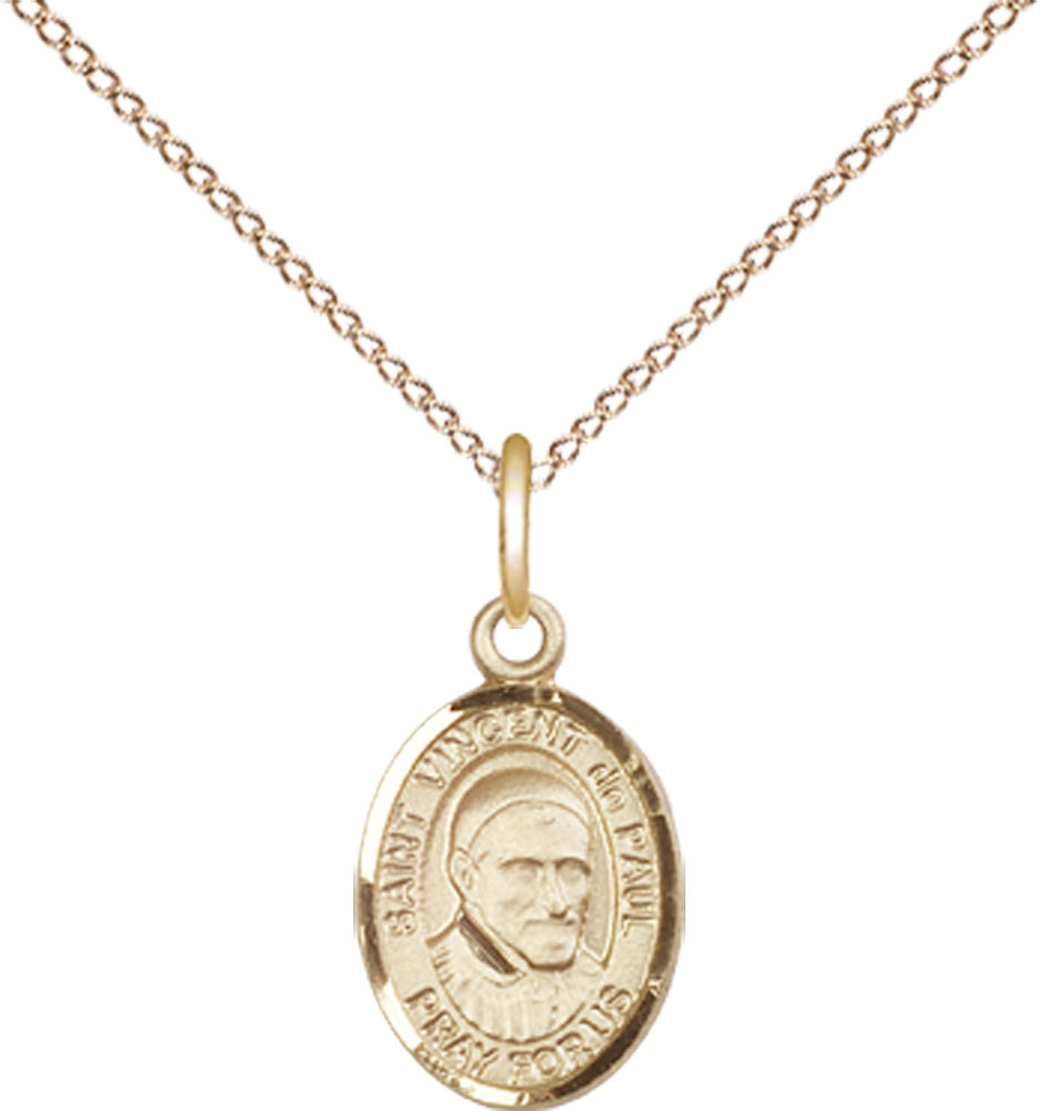 14kt Gold Filled Saint Vincent de Paul Pendant on a 18 inch Gold Filled Light Curb chain