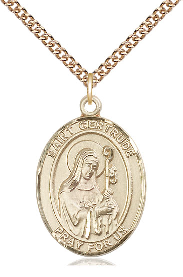 14kt Gold Filled Saint Gertrude of Nivelles Pendant on a 24 inch Gold Filled Heavy Curb chain