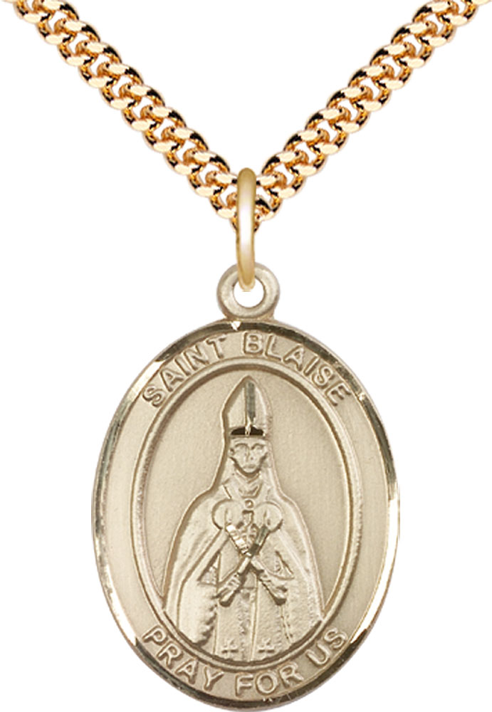 14kt Gold Filled Saint Blaise Pendant on a 24 inch Gold Plate Heavy Curb chain