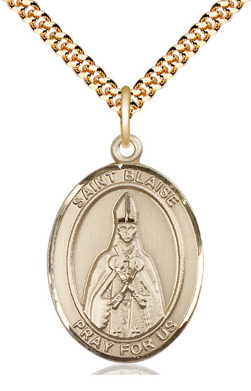 14kt Gold Filled Saint Blaise Pendant on a 24 inch Gold Plate Heavy Curb chain