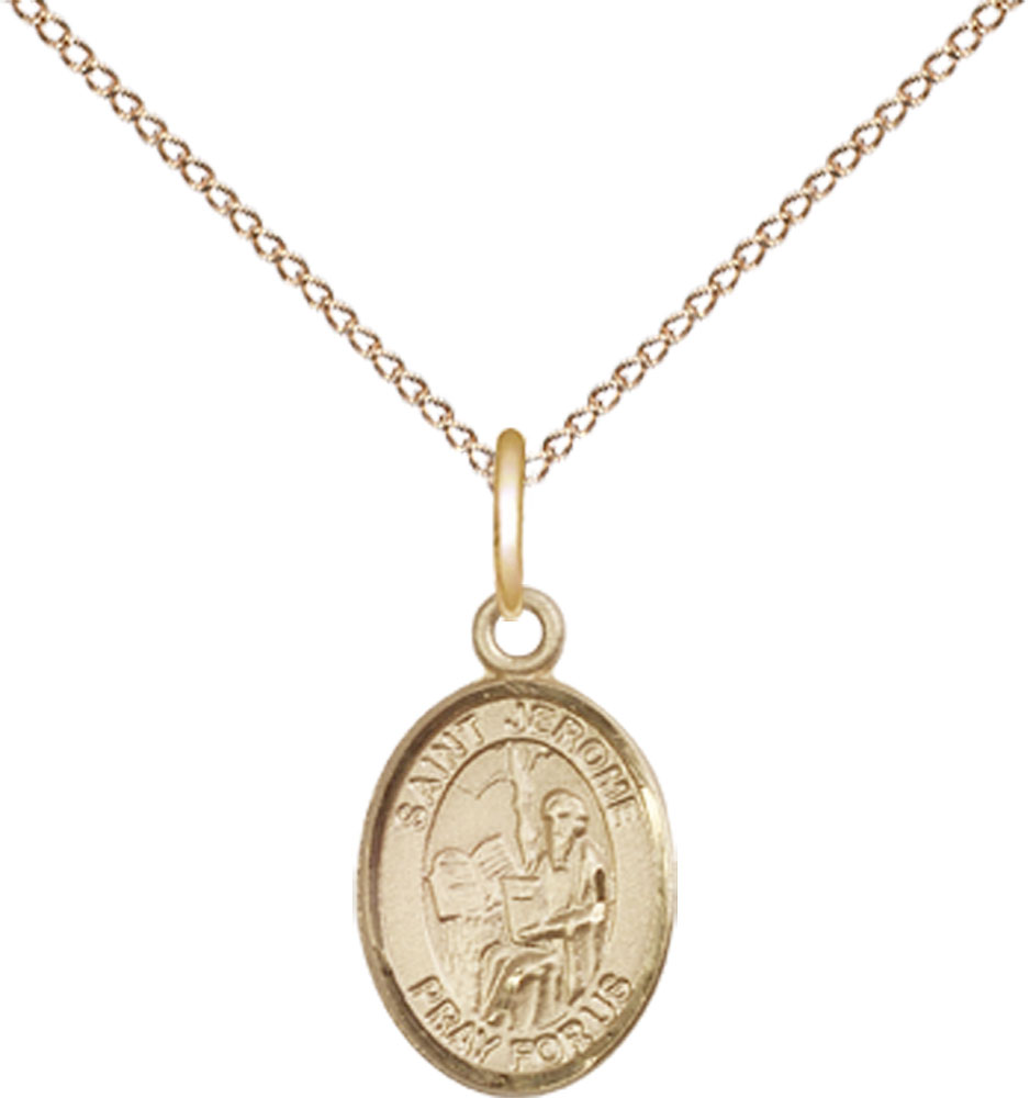 14kt Gold Filled Saint Jerome Pendant on a 18 inch Gold Filled Light Curb chain