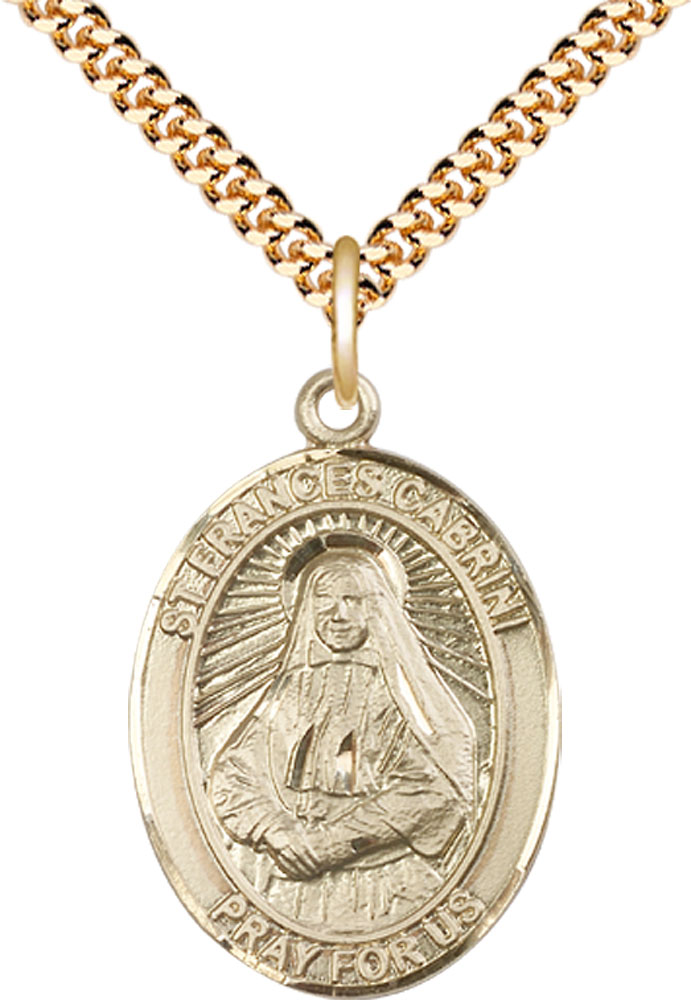14kt Gold Filled Saint Frances Cabrini Pendant on a 24 inch Gold Plate Heavy Curb chain