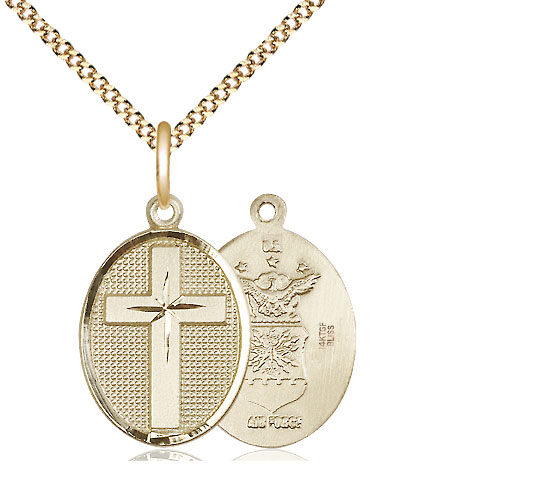 14kt Gold Filled Cross Air Force Pendant on a 18 inch Gold Plate Light Curb chain