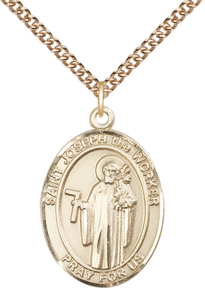 14kt Gold Filled Saint Joseph the Worker Pendant on a 24 inch Gold Filled Heavy Curb chain