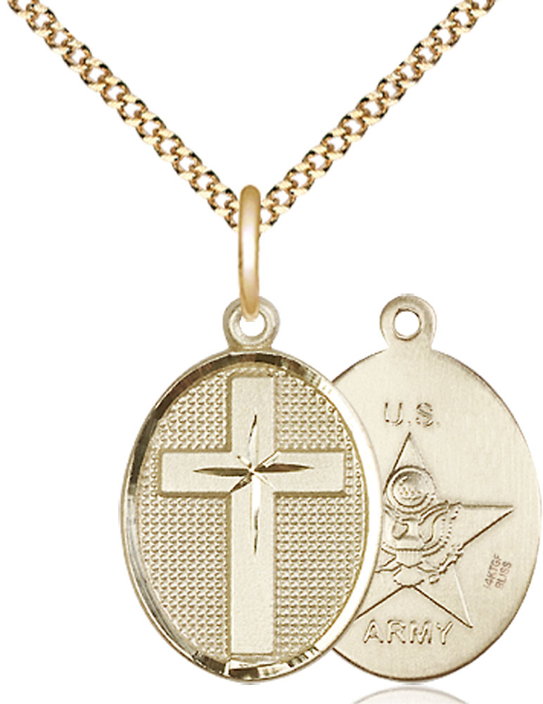 14kt Gold Filled Cross Army Pendant on a 18 inch Gold Plate Light Curb chain